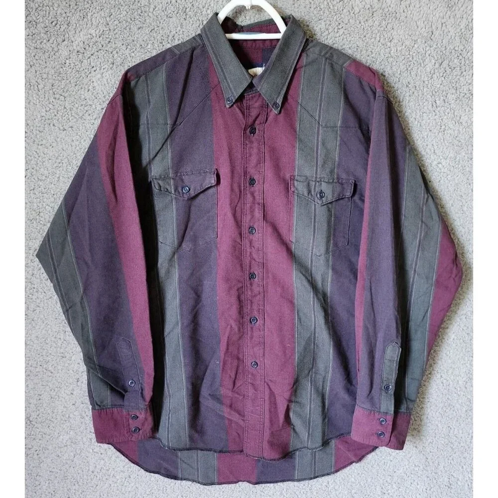VTG Wrangler Gold Multicolor Striped Western Button Down LS Shirt Size XL‎